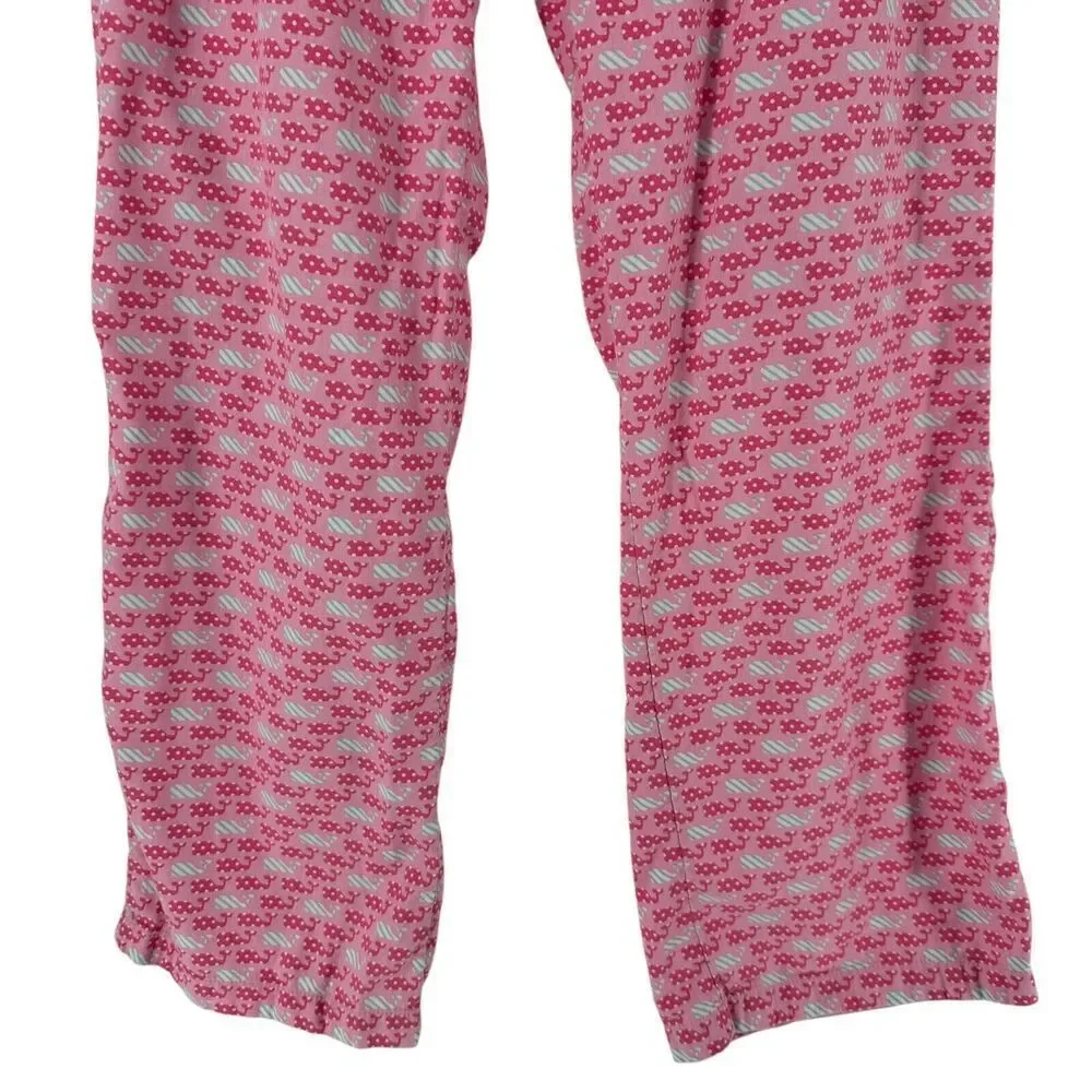 Vineyard Vines Pajama Bottoms Pink Womens Size M Cotton Whale Dot Pattern Lounge